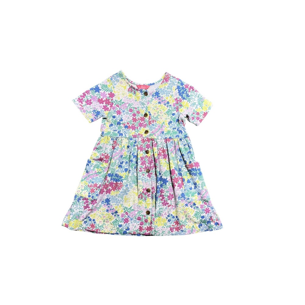 Joules Dress Girls Size 6 Multicolor Floral Liddie Button Front Pockets Sundress